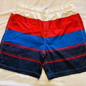 Trader Bay Men's Swim Trunks large  white red and blue